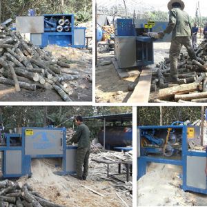 海南島-原木多片鋸150型鋸橡膠木加工現(xiàn)場